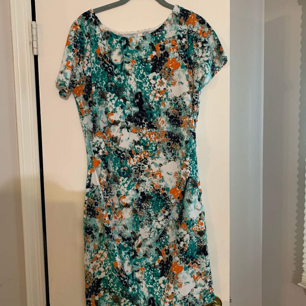 Pink Blush Maternity Dress Size Large - Multicolored (Orange/Teal/White)